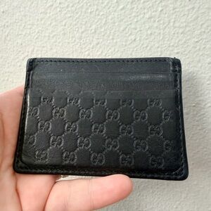 Gucci black monogram card holder wallet with clip
